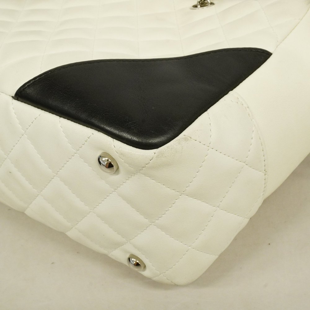 Auth Chanel Shoulder Bag Cambon Line Bowling Bag Lambskin White/Black Silver ... - Picture 9 of 10
